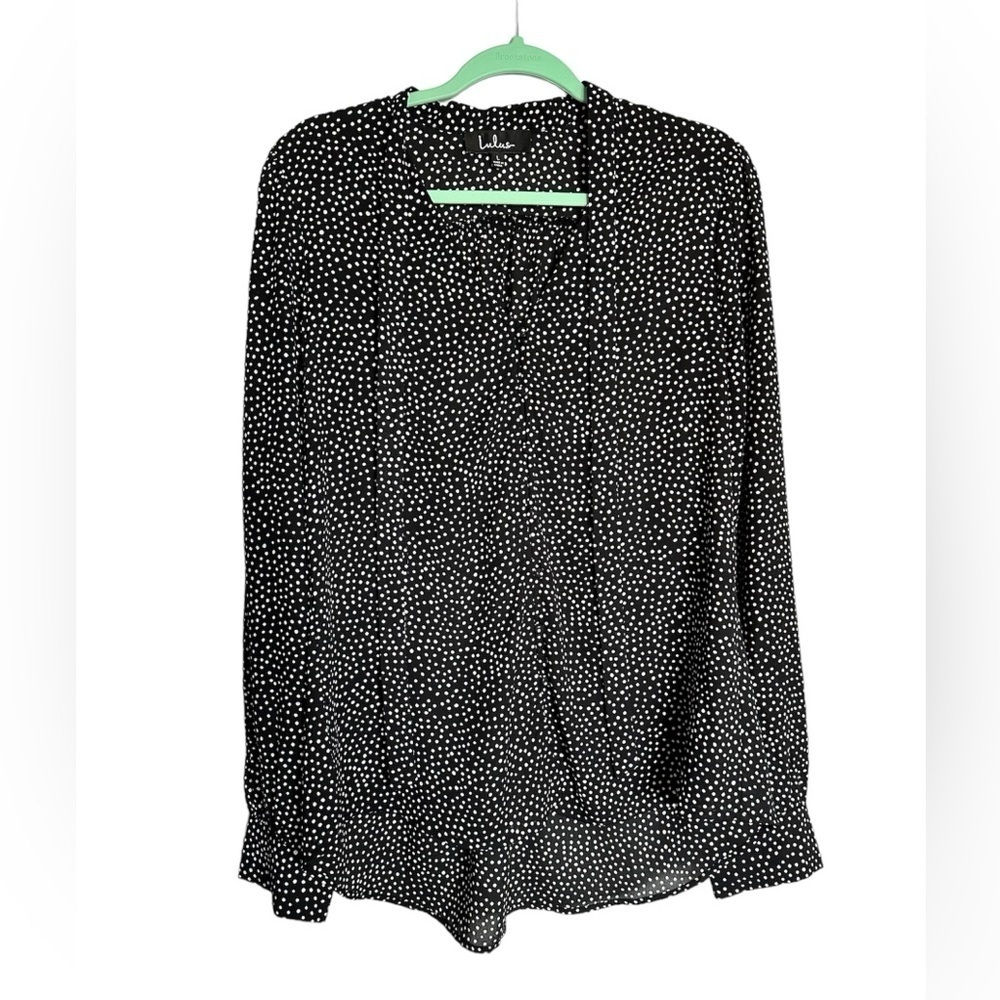 Lulu's Black & White Polka Dot Long Sleeve Blouse